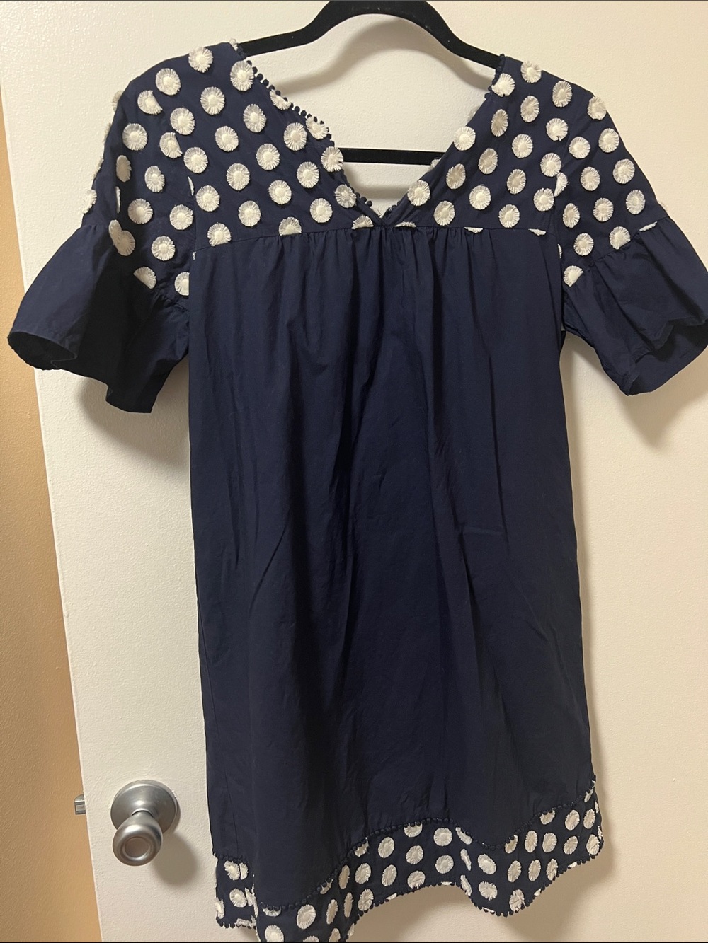 J. Crew Navy Mini Dress with White Polka Dot Trim